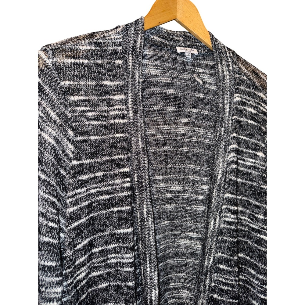 Splendid Open Front Knit Cardigan Sweater Black White Marled XL